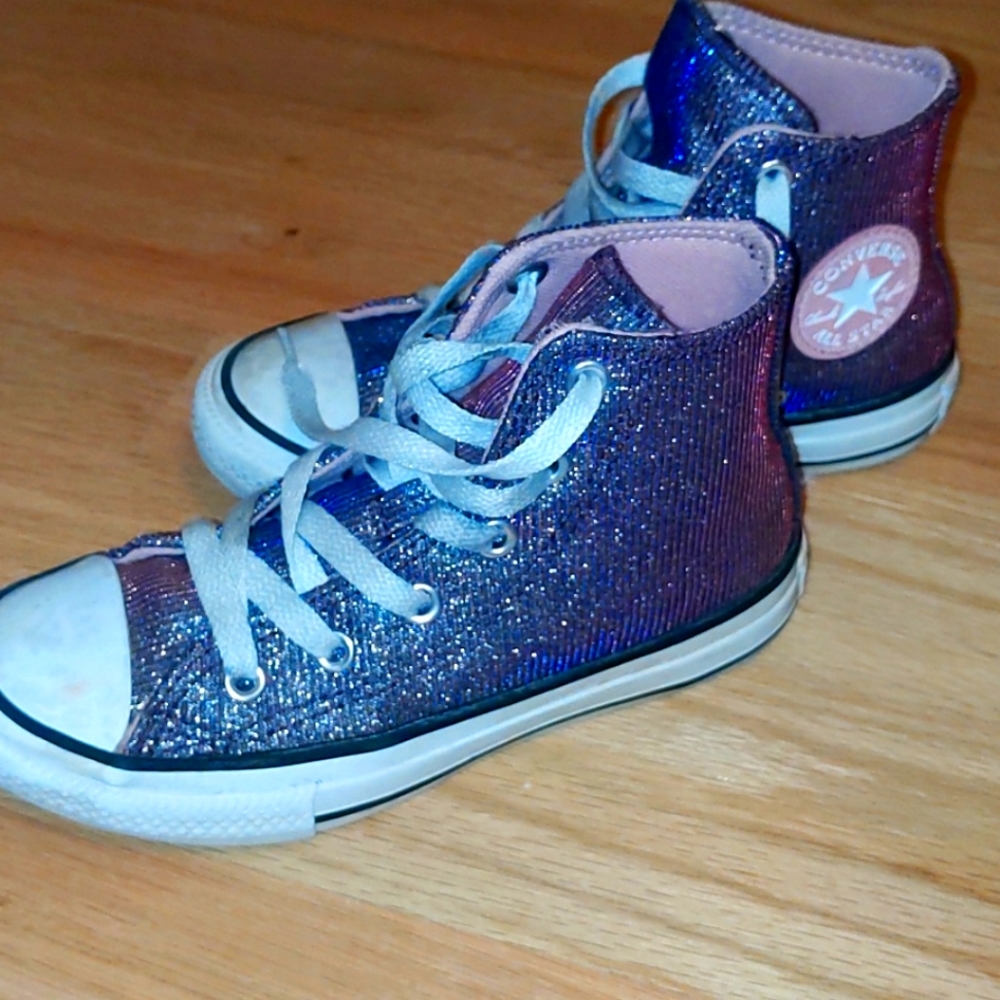 Kids iridescent purple/blue Converse high tops